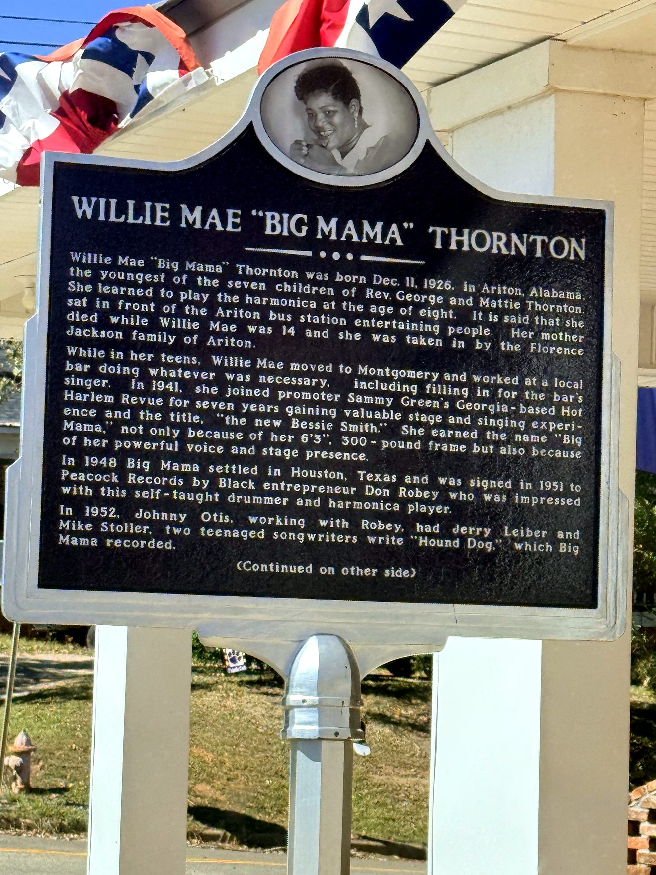 The Willie Mae “Big Mama” Thornton historical marker in Ariton