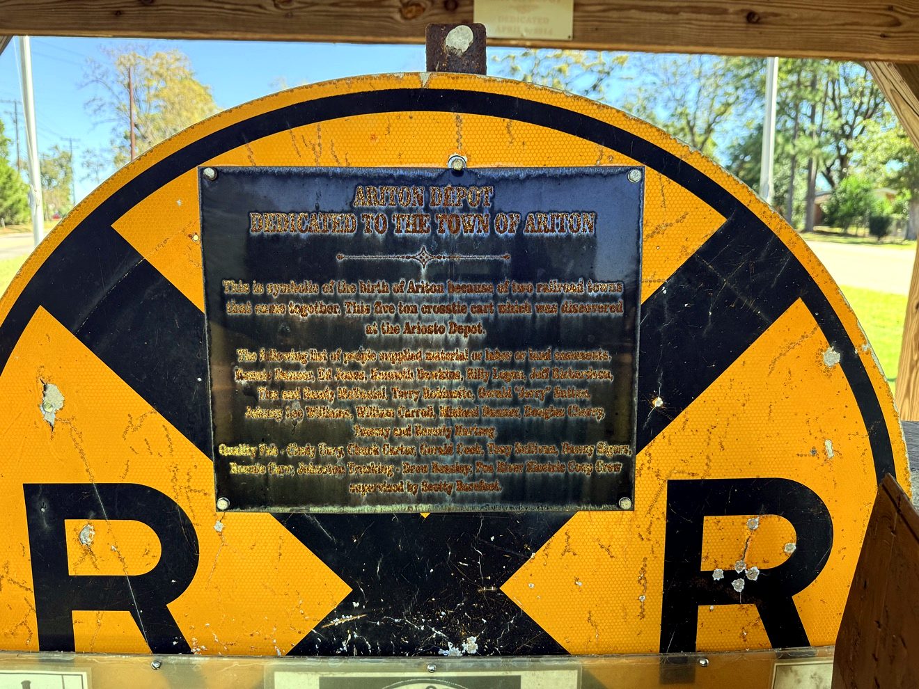 The Ariton Depot dedication plaque