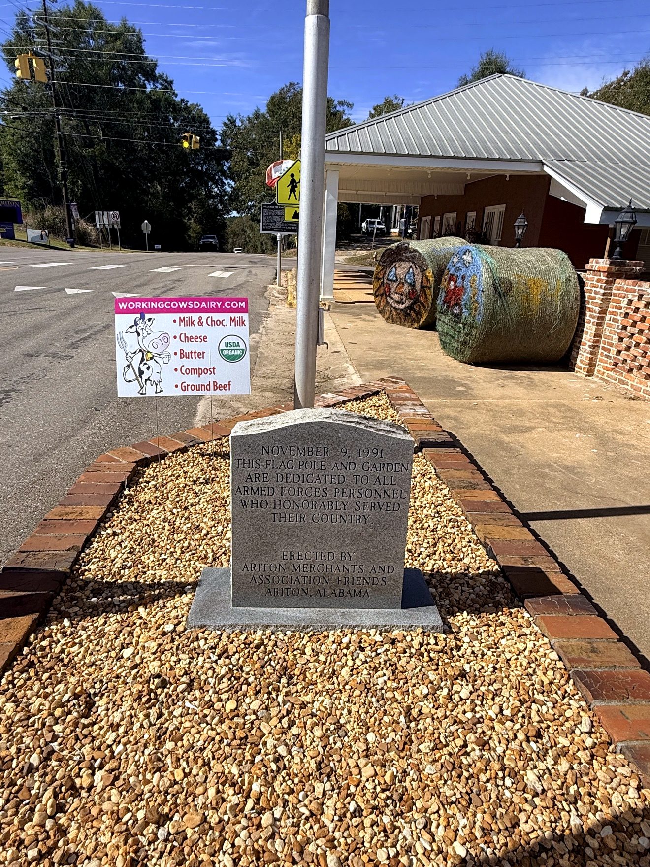 The veterans memorial stone and flag pole garden on Main Street in Ariton